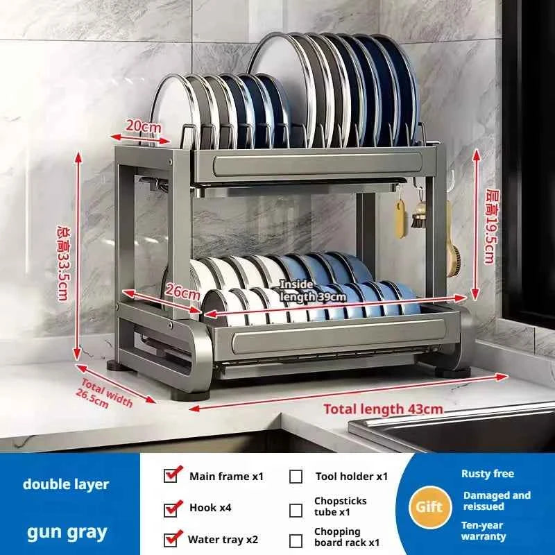 Kitchen Dish Bowl Drainer Storage Rack Countertop Dinnerware Organizer Drain Basket Household Dish Drying Rack Stand Shelf