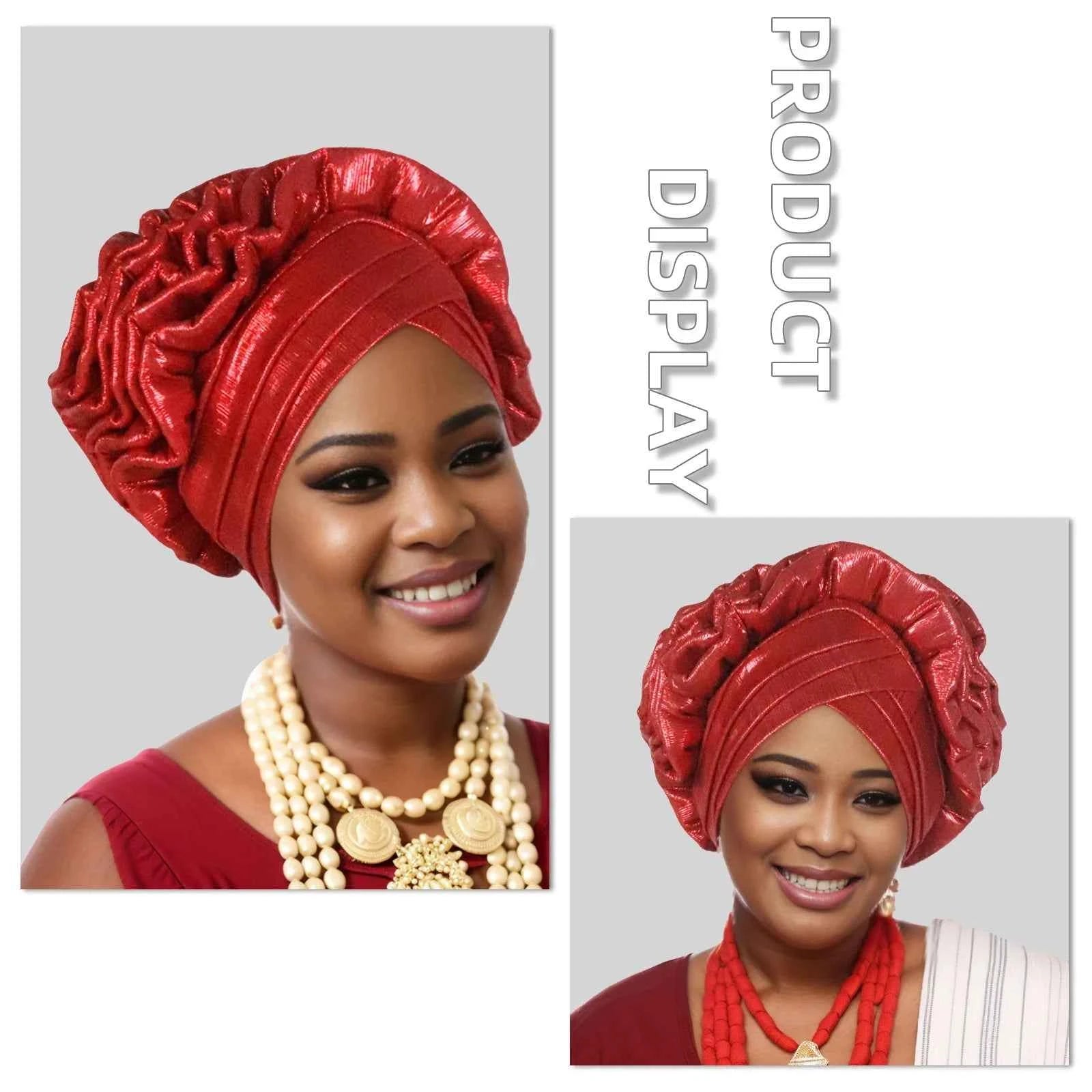 New Fashion African Auto Gele Headties Muslim Glitter Ruffled Turban Hijab Bonnet Nigerian Wedding Festival Baotou Hat for Woman