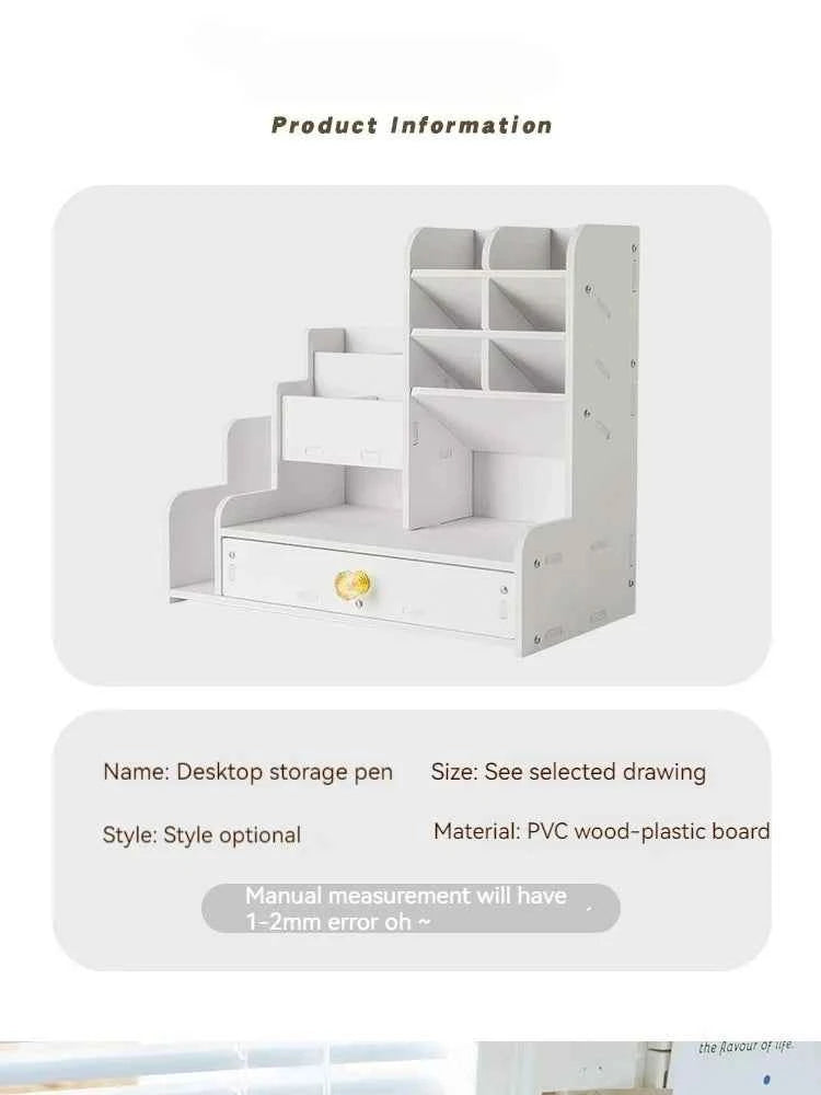 Mark Pen Pencil Holder Wooden Desk Organizers Shelves Accessories Desktop Stationery Organizer Bookshelf Home Office Storage Box