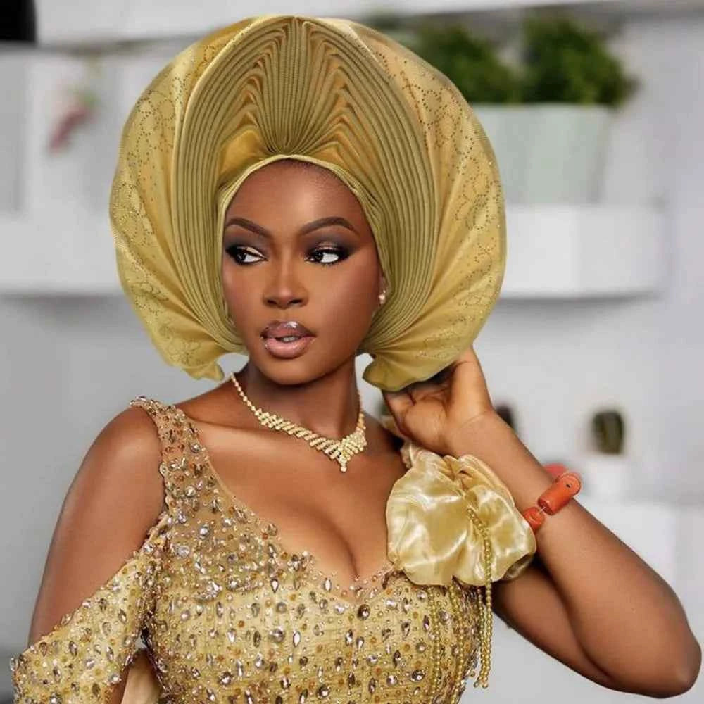 Already Made Turban Cap for Women Nigerian Wedding Headpiece African Auto Gele Headtie Headgear Bonnet Head Wrap Hijab