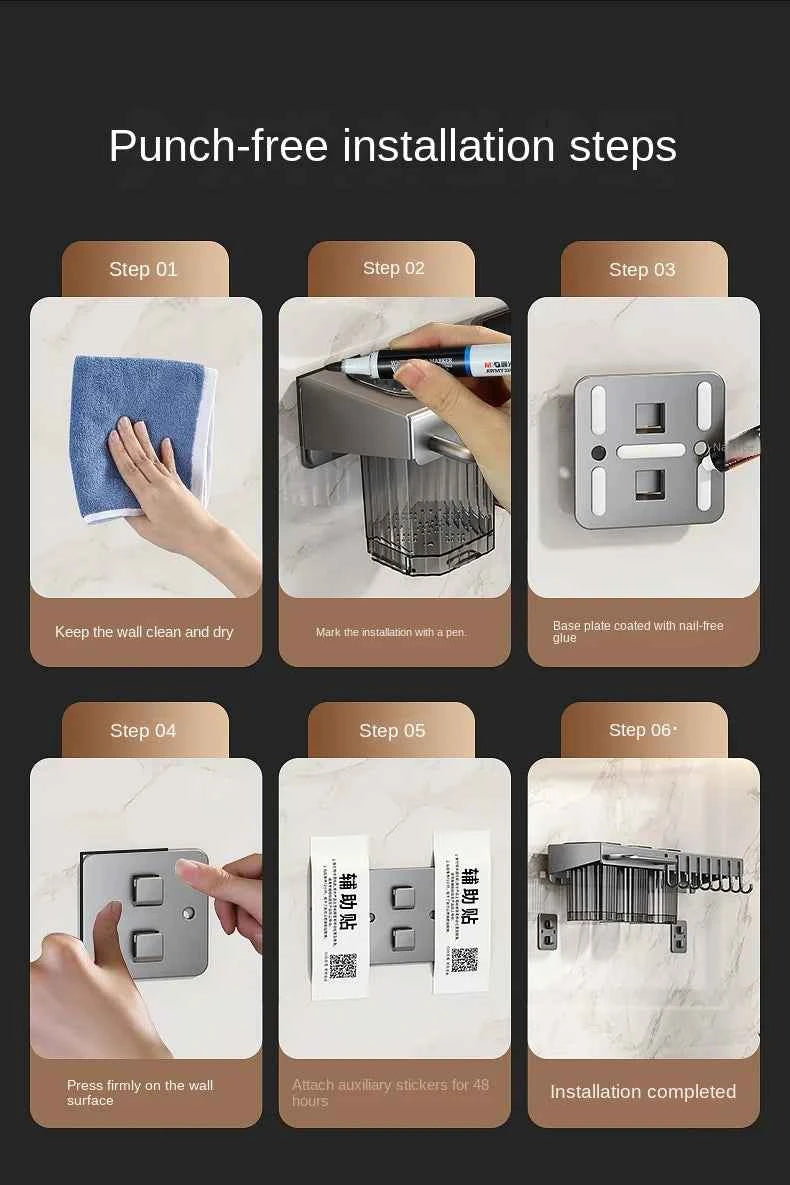 Wall-mounted knife rack for kitchen, multifunctional, no drilling required, knife and utensil holder, chopstick tube, integrated