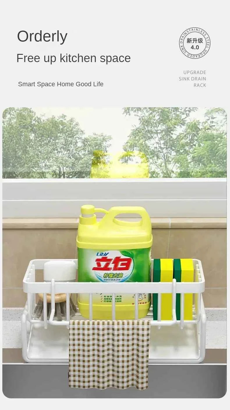 Kitchen Shelf Rag Storage Drainage Shelf No-Punch Storage Rack Home Spice Rack Sink Tap Sink Drainage Rack Kitchen Accessories