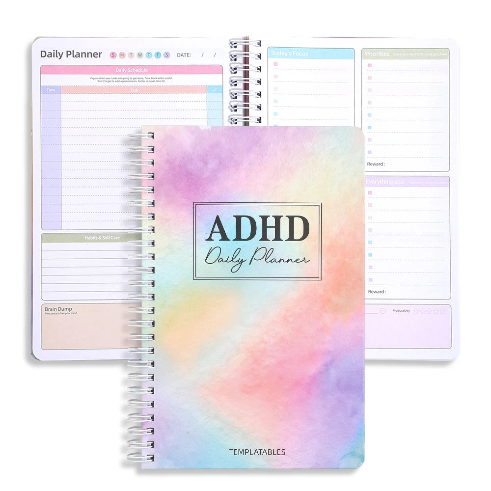 64 Sheets ADHD Daily Focus Planner A5 Notebook with Task Schedule Organizer Stickers for Neurodivergent Students Adults