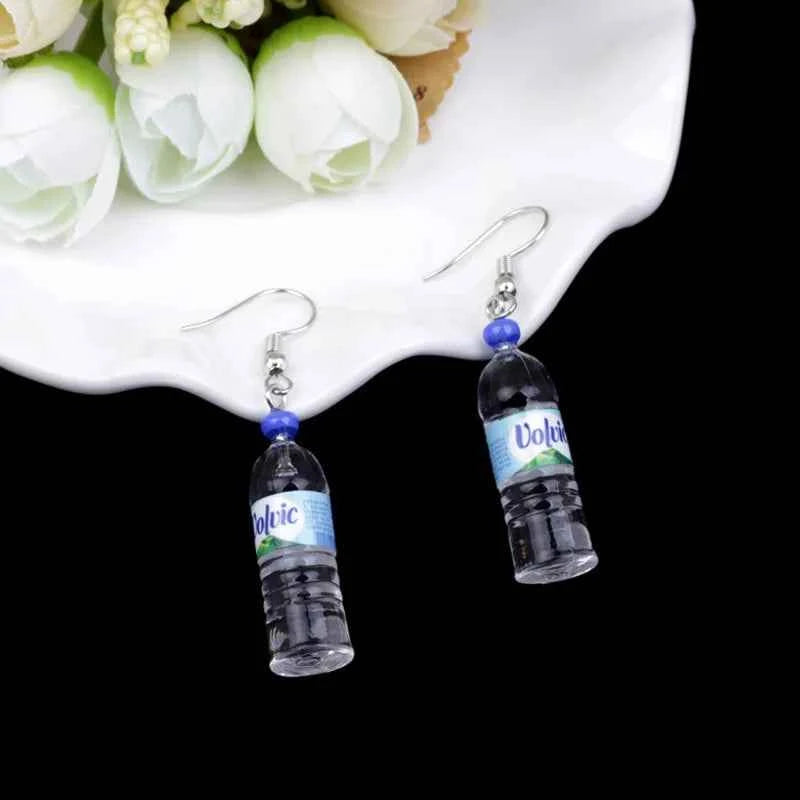 Novelty Creativity Fake Bottle Dangle Earrings for Women Funny Mineral Water Bottles Hook Drop Earrings New Fashion Jewelry