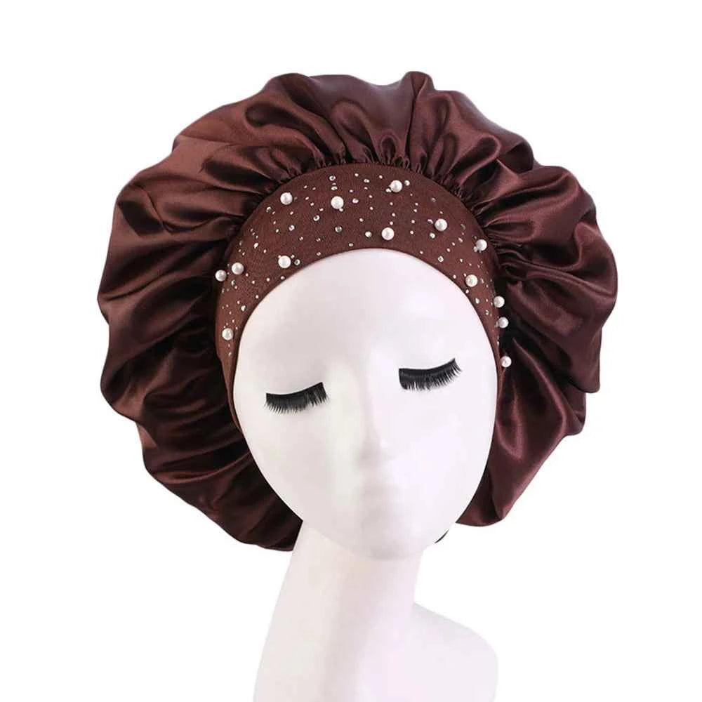 Newly Satin Sleep Cap Rhinestone Sleeping Bonnet Women Hat Night Hair Care Salon Shower Makeup Headband Muslim Hijab Head Cover