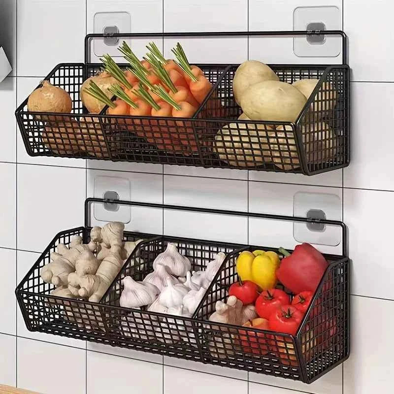 Wall Mounted Kitchen Storage Basket Durable Wire Storage Rack for Vegetables and Fruits Suitable for Home Organization