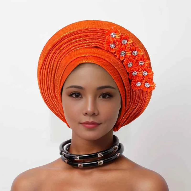 African Women Headscarf Hat Nigerian Gele Headtie Auto Gele Turban Headwarp Party Ladies' Muslim Hijab Headscarf Bonnet Hat