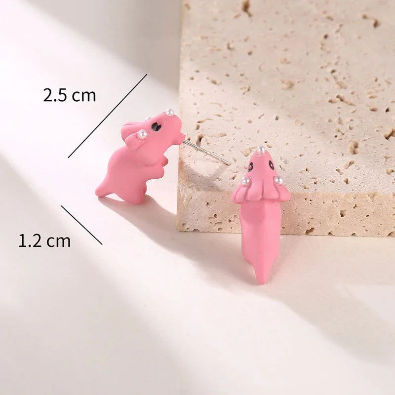 2pcs/1pair Animal Cartoon Stud Earring For Women Cute Dinosaur Little Dog Whale Clay Bite Ear Jewelry Funny Gifts Fashion