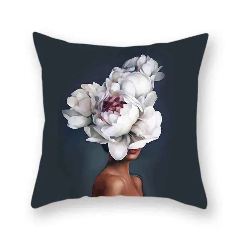 Woman Flower Head Decoration Double-sided Printed pillow cover Short plush Suitable living rooms bedrooms throw cushion cover