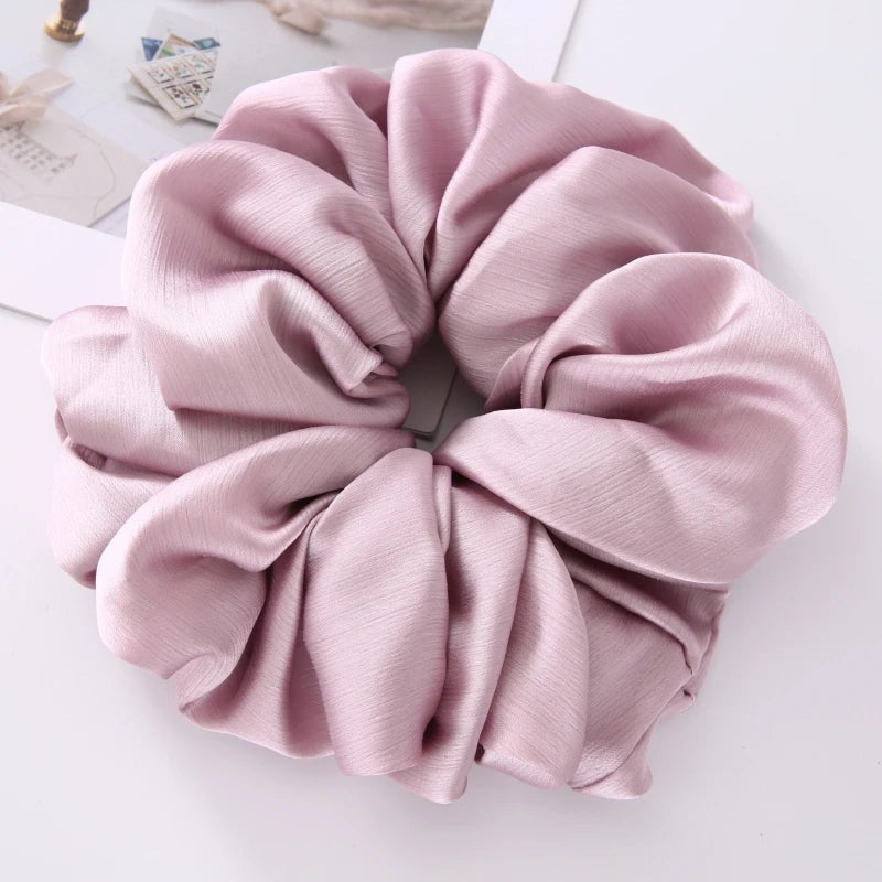17Colors Big Size Crepe Satin Scrunchies Muslim Women Custom Elastic Volumizing Oversized Neat stitching Bunch Hair Tie - NamafadStore