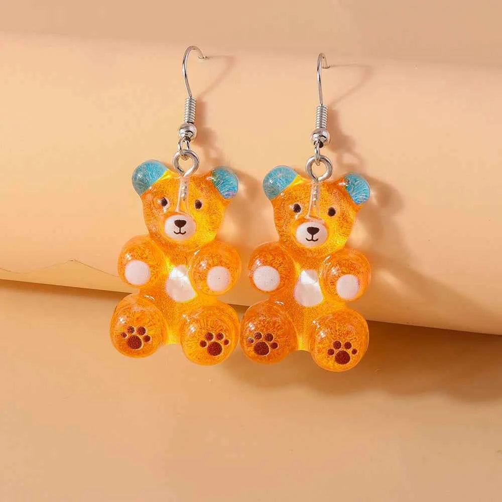 Cute Colorful Gummy Bear Drop Earrings for Women Girls Cartoon 3D Bear Earrings Party Holiday Jewelry Gifts