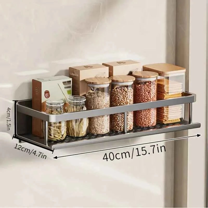 Aluminum Wall-Mounted Shelf Multifunctional Kitchen Spice Storage Rack Kitchen No Punching Required Kitchen Accessories