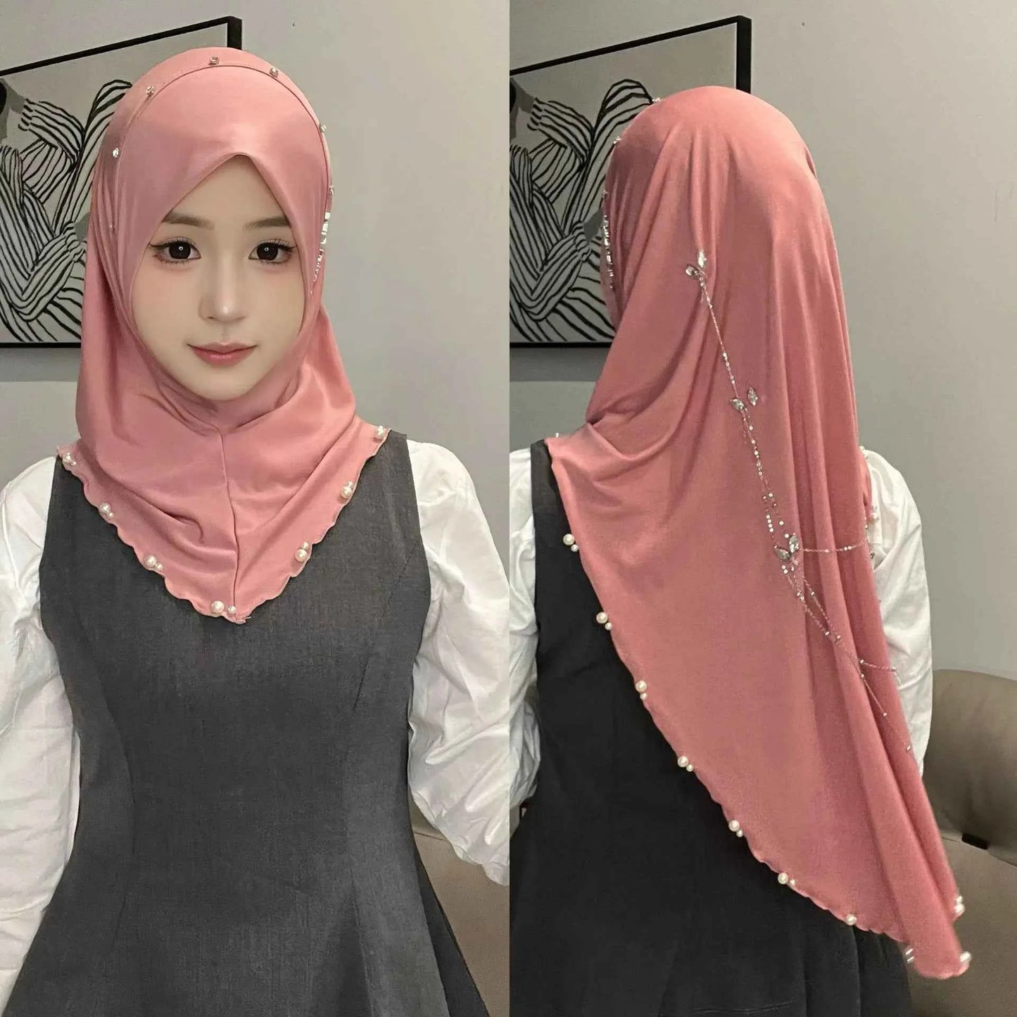 Muslim Instant Turban Women's Hijabs Diamonds Chain Headscarf Ramadan Hijab Scarf Luxury Glitter Shawls Head Scarf Women Turbans