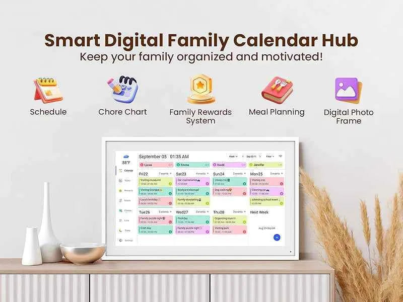 15.6 Inch Wall Planner Digital Calendar Chore Chart Smart Touchscreen Interactive Display APP Control 64GB for Family Schedules