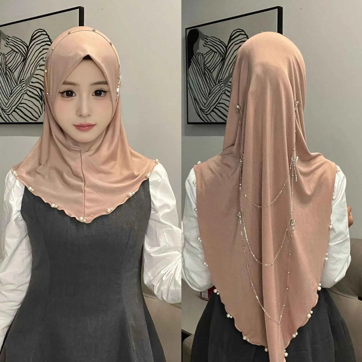 Muslim Instant Turban Women's Hijabs Diamonds Chain Headscarf Ramadan Hijab Scarf Luxury Glitter Shawls Head Scarf Women Turbans
