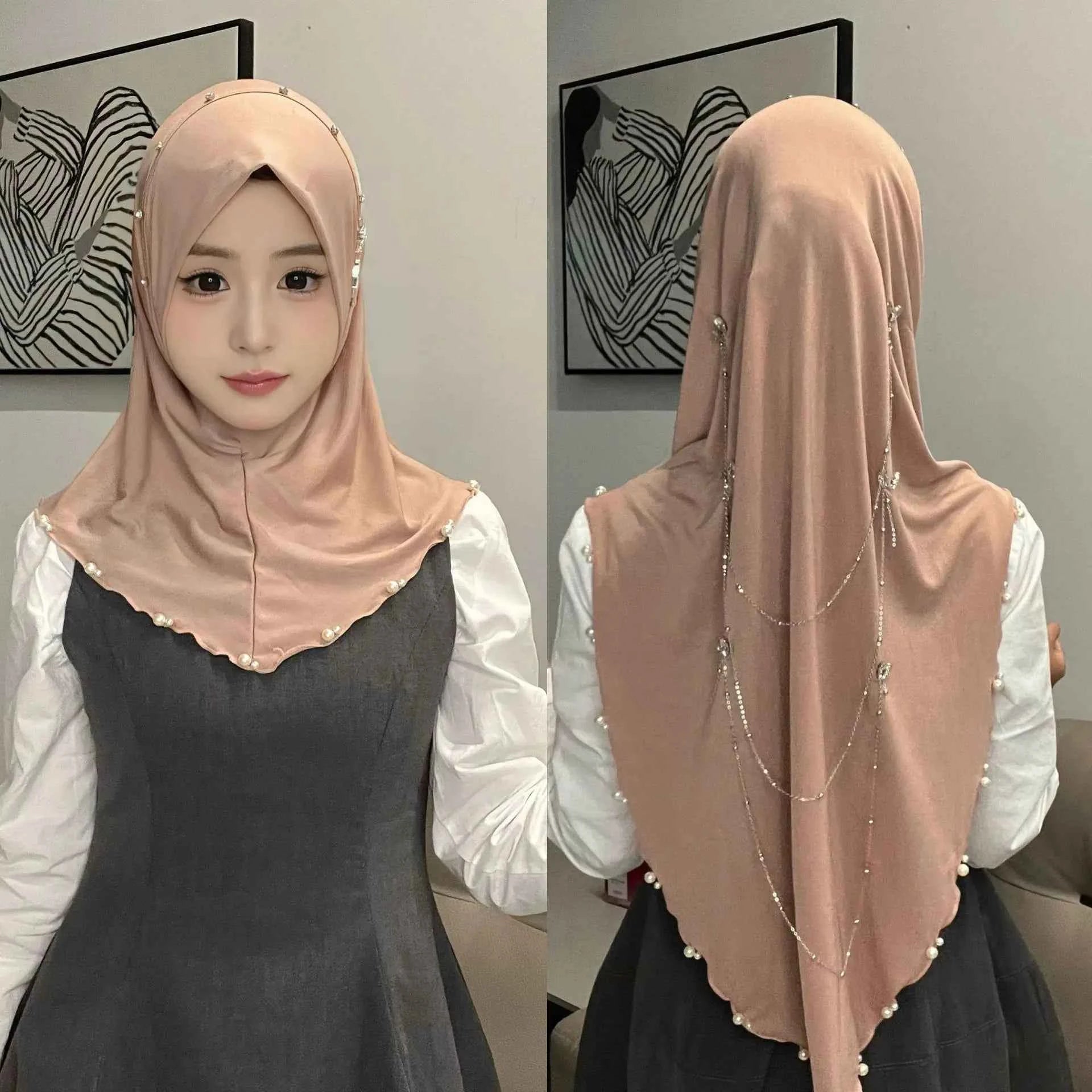 Muslim Instant Turban Women's Hijabs Diamonds Chain Headscarf Ramadan Hijab Scarf Luxury Glitter Shawls Head Scarf Women Turbans