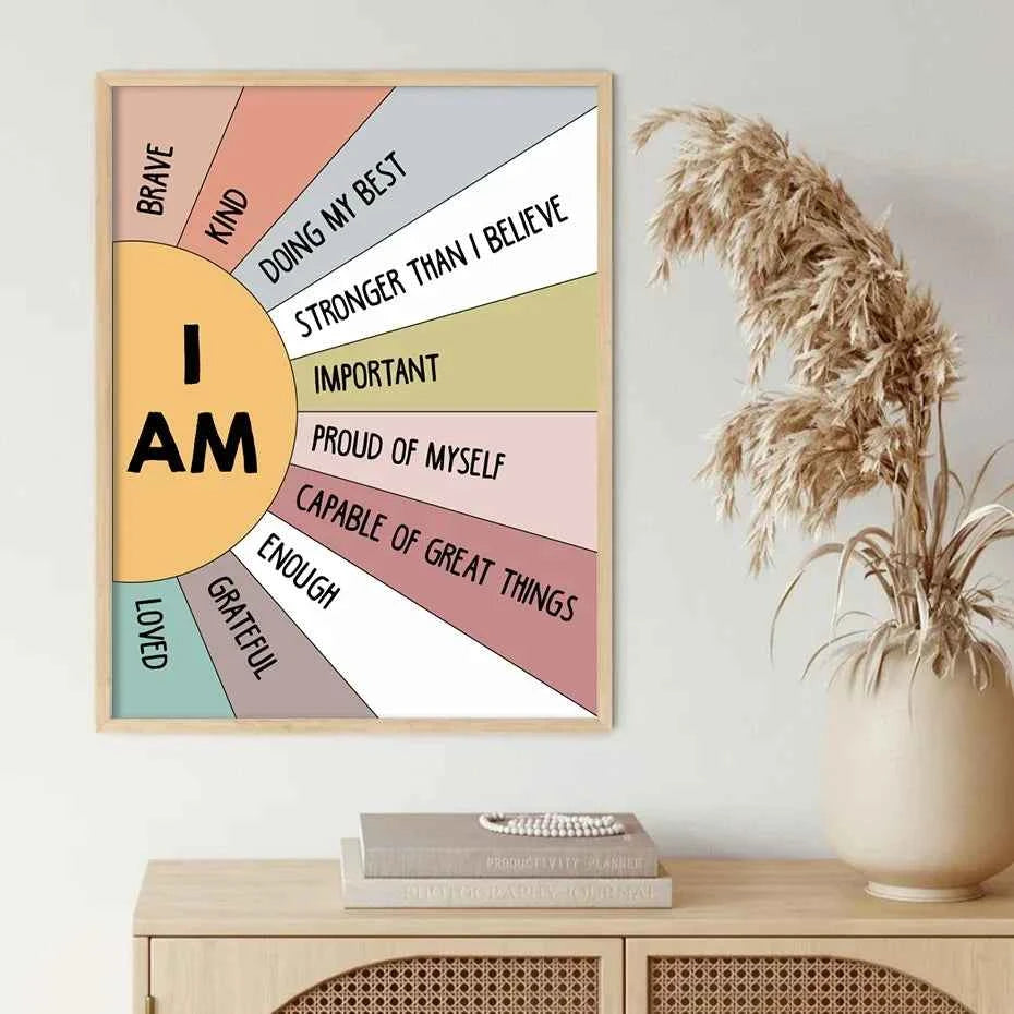 Inspirational Educational Sun Colorful Positive Affirmation Quotes Boho Style Poster Children's Room Home Decor Canvas Painting