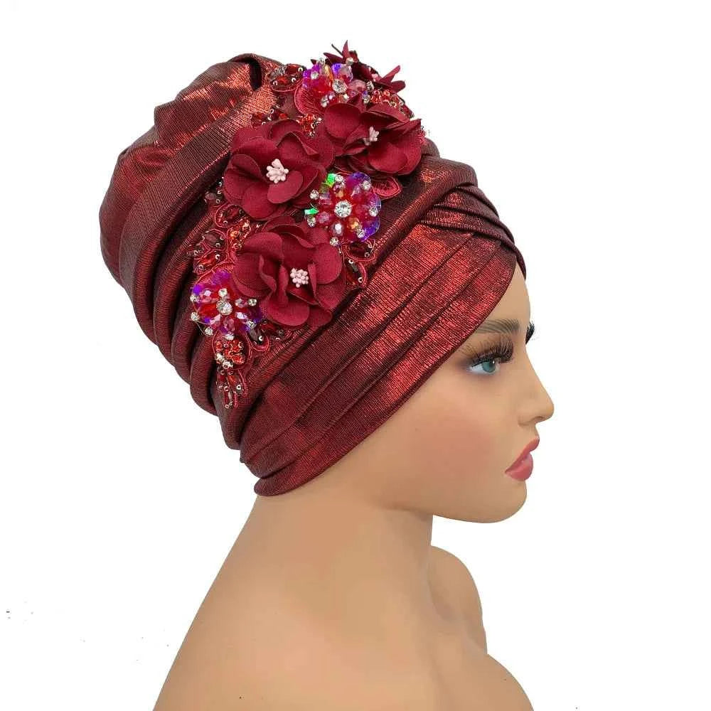 Already Made Wedding Geles Female Head Wraps with Diamond Flower 2024 New African Women's Turban Cap Nigeria Auto Gele Headtie