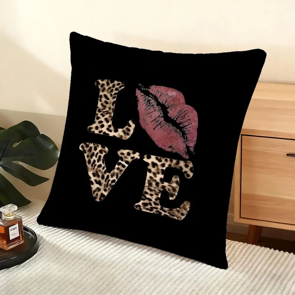 Leopard Love Cushion Cover Soft Short Plush Pillow Cover Smooth Cozy Texture Aesthetic Cushion Case Home Decor