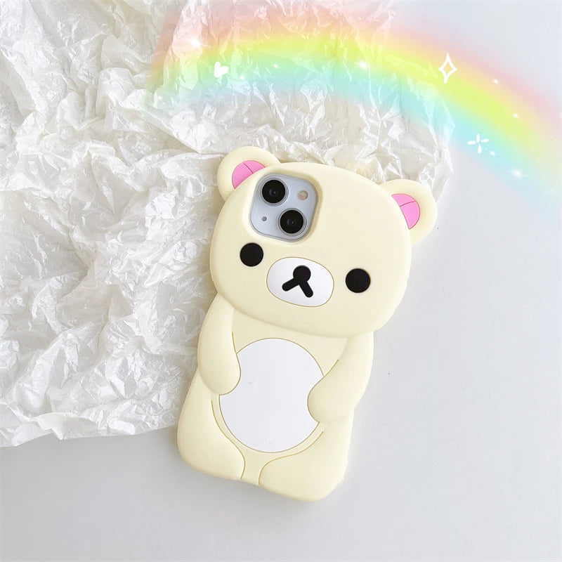 For iPhone 16 15 14 Plus 13 12 Pro Max 11 X Xs Max 7 8 SE 6s 5s Phone Case 3D Cartoon Glasses Rilakkuma Bear Soft Silicone Cover