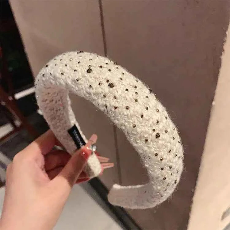 French retro plush rhinestone wide edge sponge hair accessories hoops headband for women  high cranial top hair clips headbands