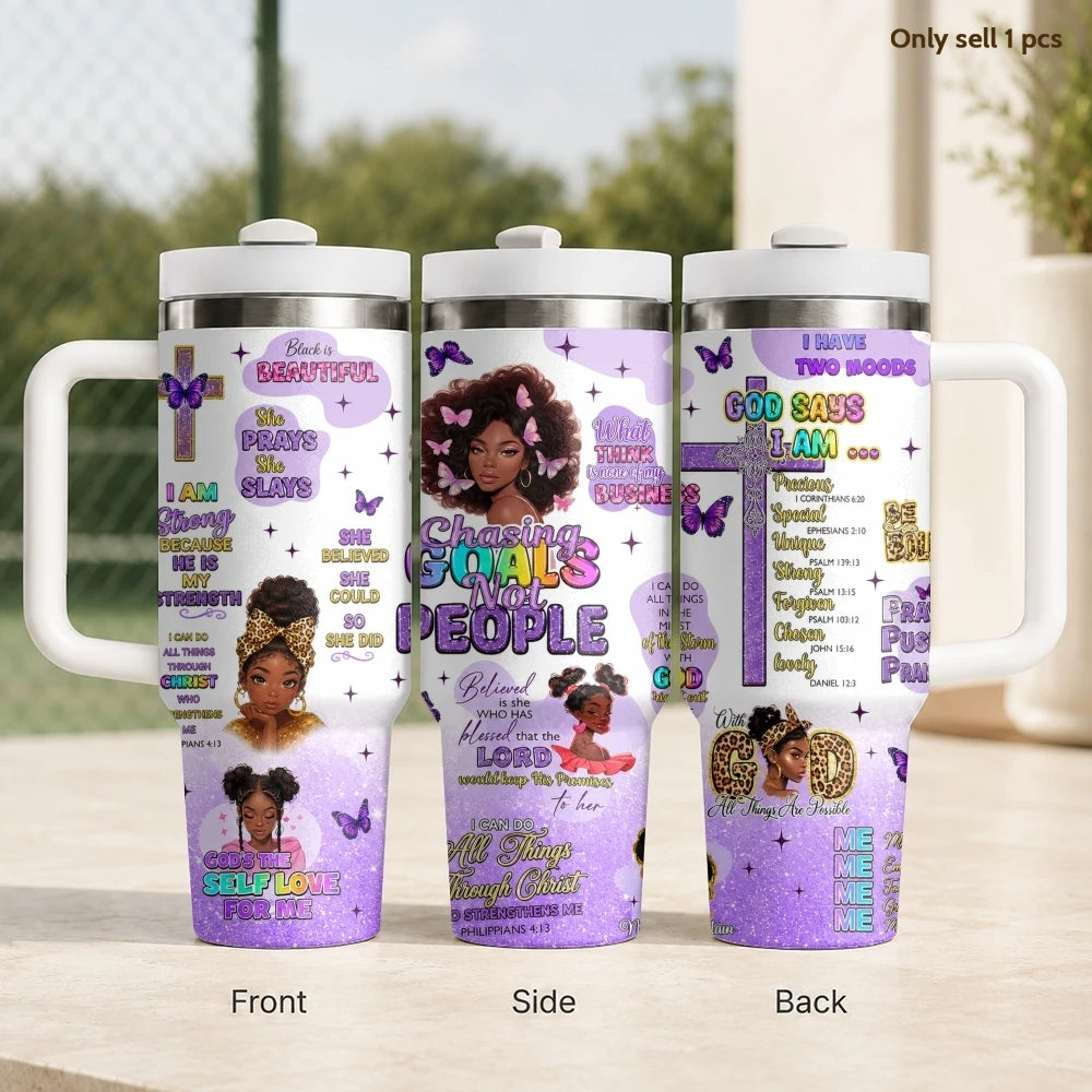 40oz Godly Black Woman Tumbler – Faith Quote Stainless Steel Travel Mug