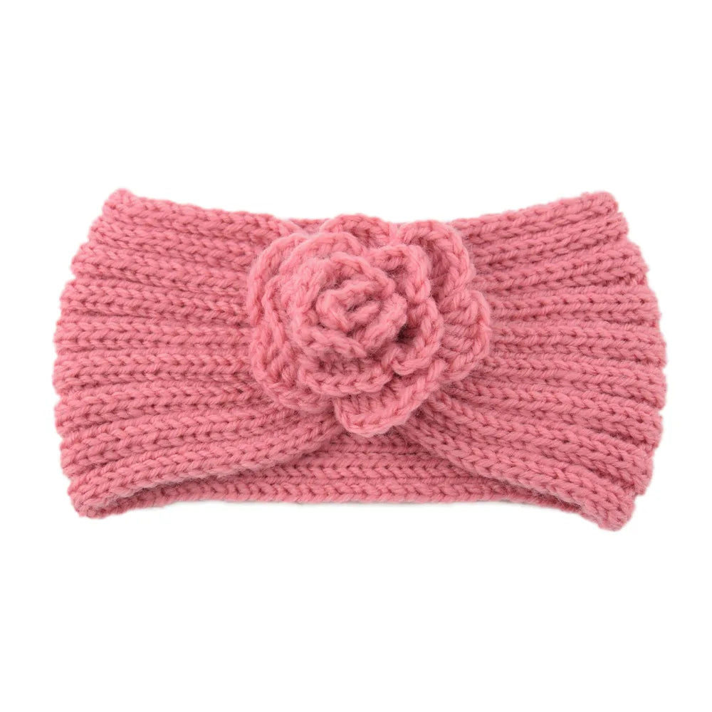 Women Rose Flower Knitted Headbands Women Autumn Winter Crochet Head Wrap wide Woolen Hairband Turban Bandana Hair Accessories - NamafadStore