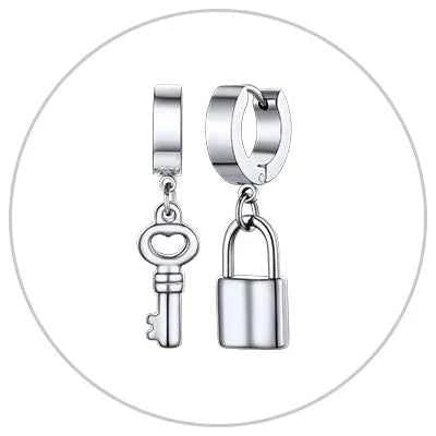 Stainless Steel Charms Dangle Drop Earrings Ankh Cross Padlock Italian Horn Evil Eye Key Lock Rivets Moon Unisex Drop Earrings