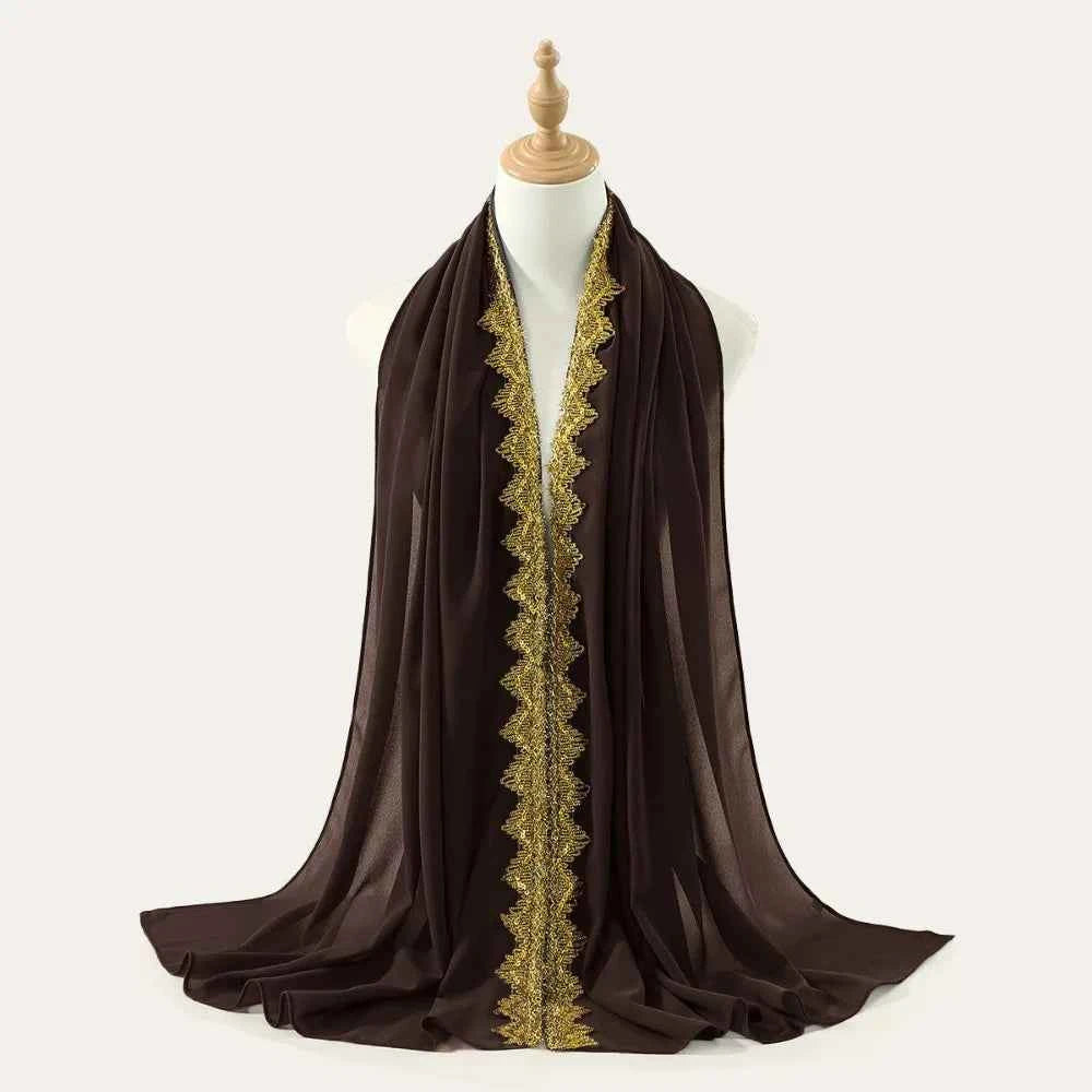 Fashion Silk Chiffon Hijab Scarf Gold Glitters Sequin Wraps Shawl All-march Thin Islamic Turban Beach