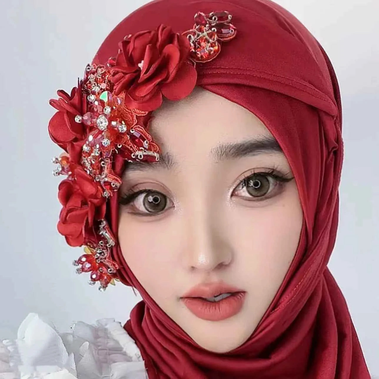 Diamonds Amira Flower Turban Hijabs Instant Scarf Women Muslim Hijab Scarves Head Cover Bride Pull On Ready Headscarf Wrap Niqab