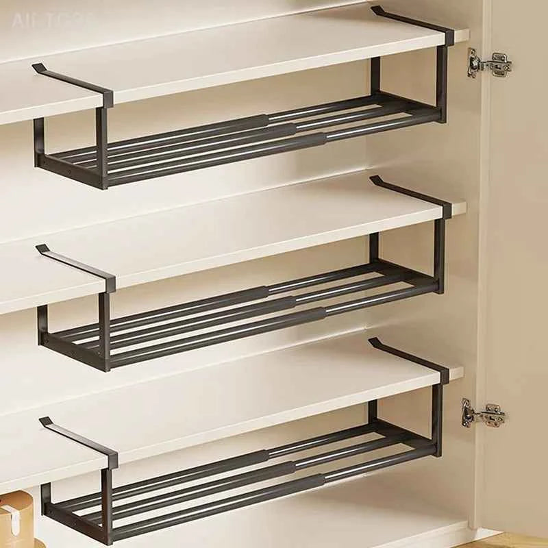 Adjustable Shoe Rack Space-Saving Layered Organizer For Home Shoe Cabinets Under-Shelf Shoe Holder With Hanging Basket xkdae