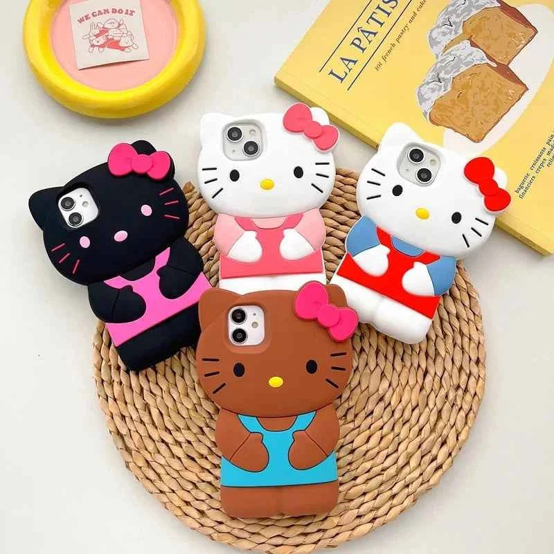 Sanrio 3D Cartoon Hello Kitty Bow Cute Phone Case For iPhone 17 16 15 14 13 12 Pro Max 11 Xs XR 7 8 Plus SE Soft Silicone Cover