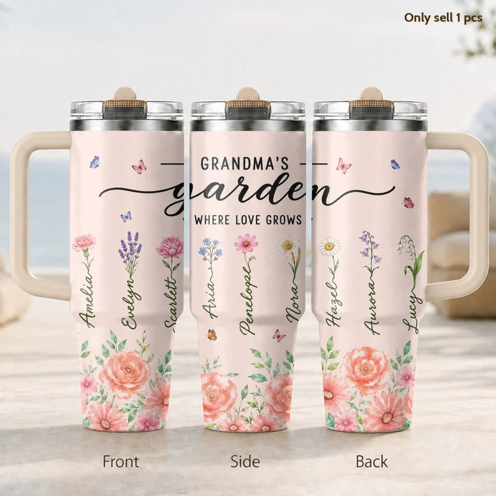 40oz Family Love Floral Tumbler – Insulated Stainless Steel Travel Mug