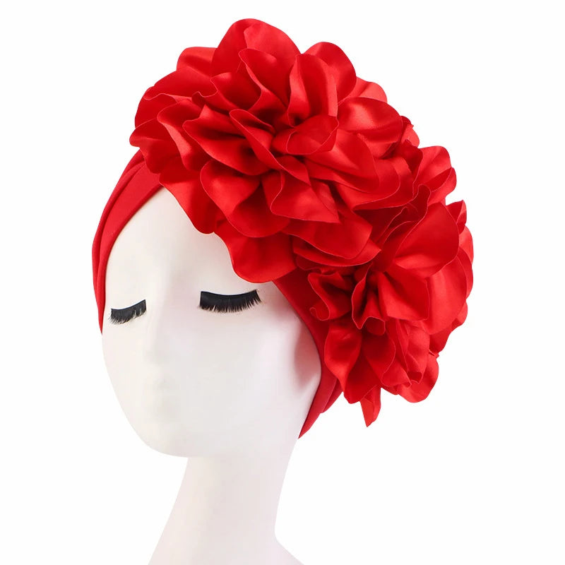 Women's Head Wraps Wedding Party Headpiece Muslim Headscarf Hat India Caps Exaggerated Big Flower African Turban Cap - NamafadStore
