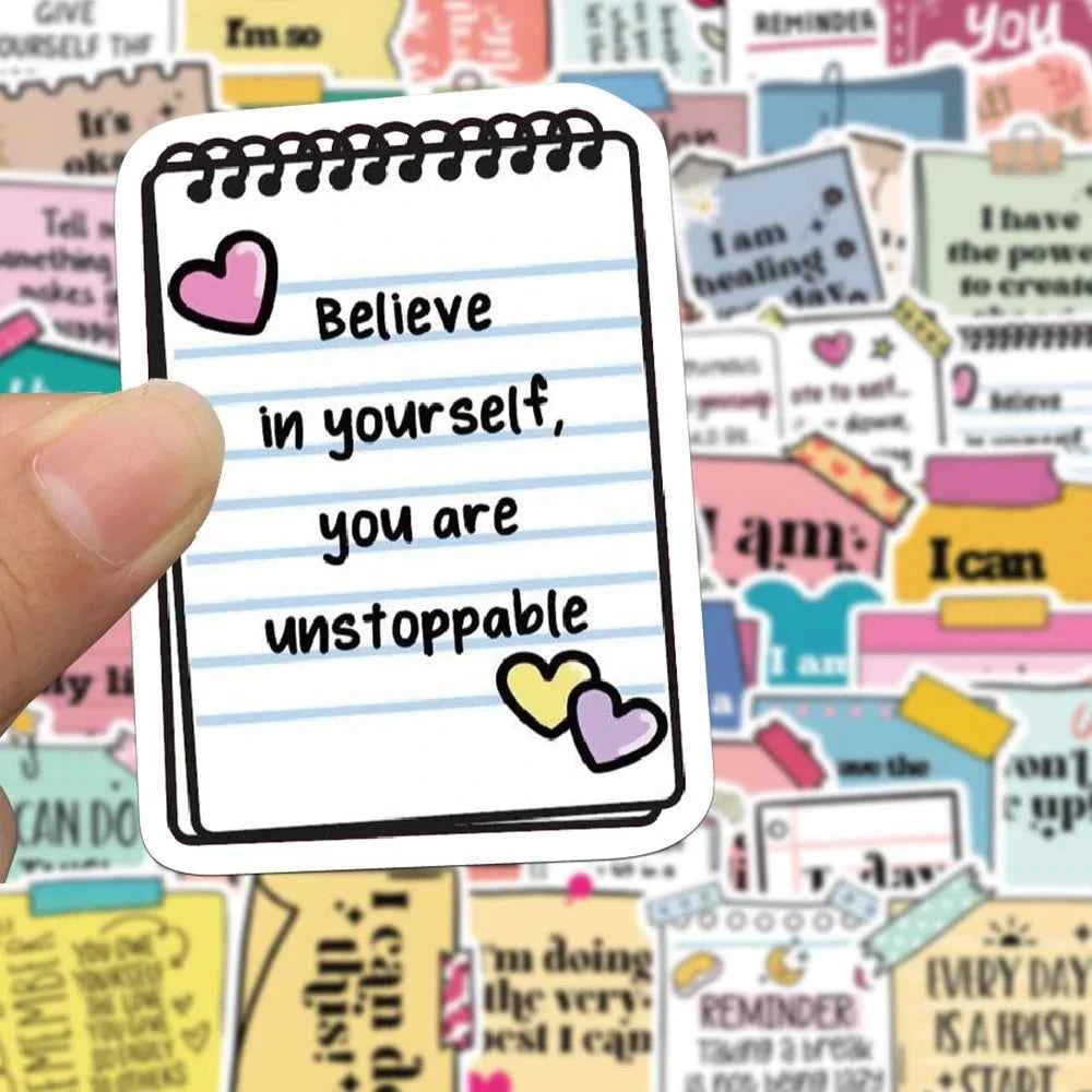 50pcs Cute Motivational Words Text Stickers Inspirational Self affirmation Decals for Student Stationery Notebook Diary Sticker
