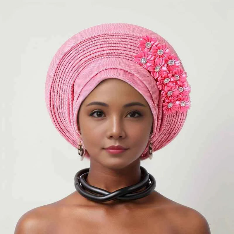 African Women Headscarf Hat Nigerian Gele Headtie Auto Gele Turban Headwarp Party Ladies' Muslim Hijab Headscarf Bonnet Hat
