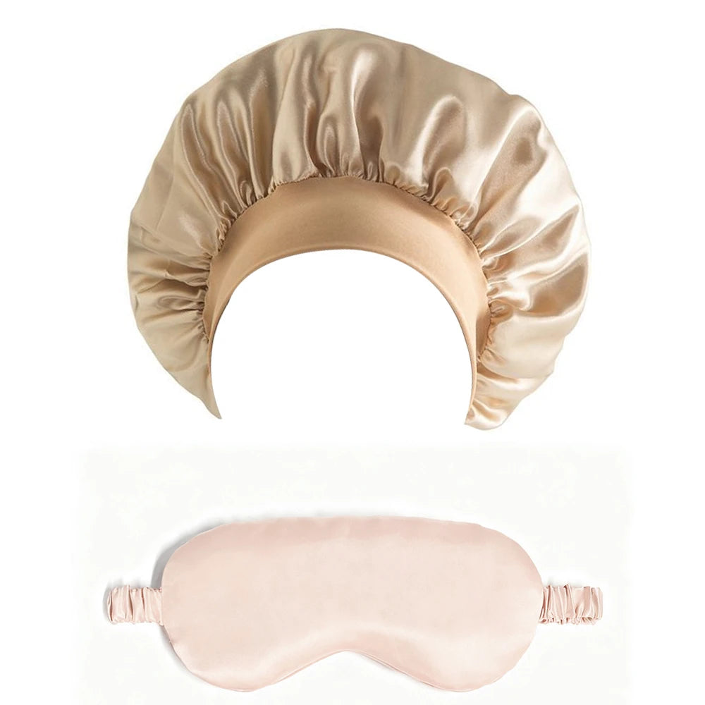 2-Piece Satin Bonnet & Eye Mask Set for Women – Sleep Hair Wrap