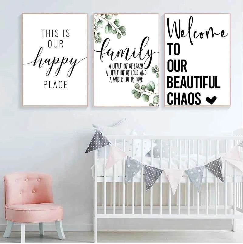 Family Simple Quote Picture Green Leaves Poster Black White Wall Art Canvas Painting Nordic Style Modern Print for Living Room