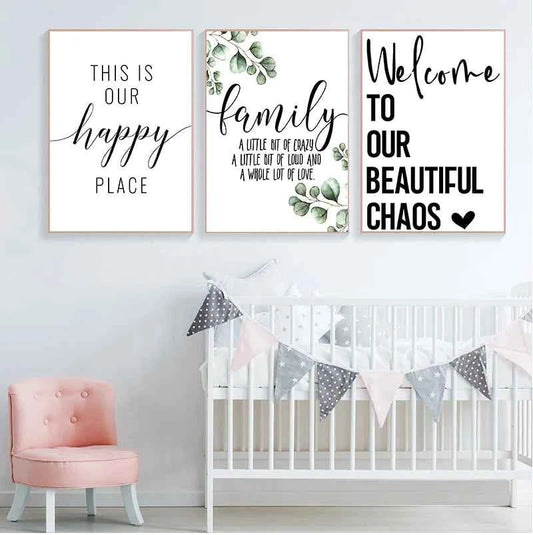 Family Simple Quote Picture Green Leaves Poster Black White Wall Art Canvas Painting Nordic Style Modern Print for Living Room