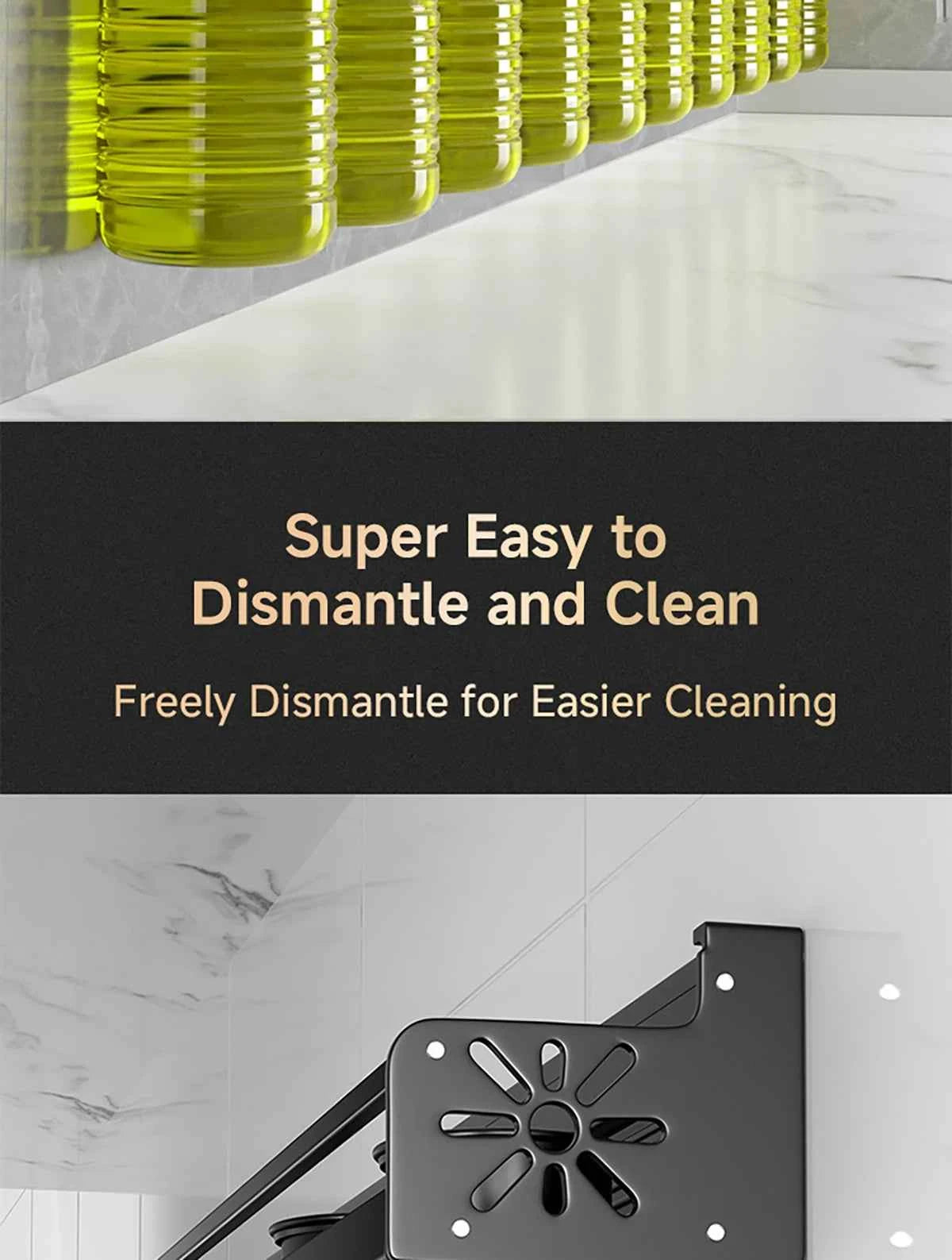 Metal Kitchen Shelf No-Punch Large Capacity Storage Kitchen Utensils Skeletonized Drainage Design Easy to Clean Black