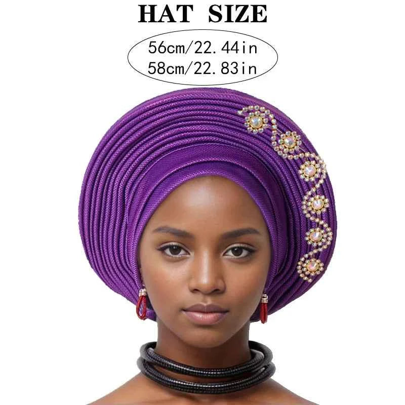 Nigerian Wedding Geles African Headtie Auto Gele Turbans for Women Aso Oke Fabric Muslim Headwear Headpiece Female Head Wraps
