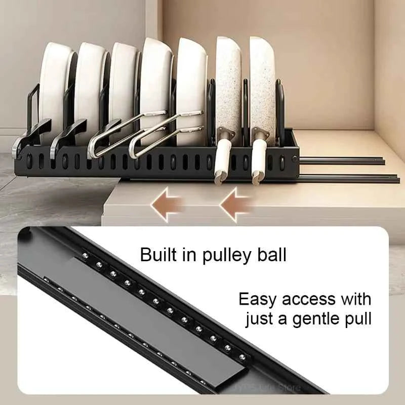 1Pc Kitchen Multifunctional Organizer Pull Out for Pots/Pans Sliding Lid Holder Spice Rack & Dish Drying Racks Drawer Organizer