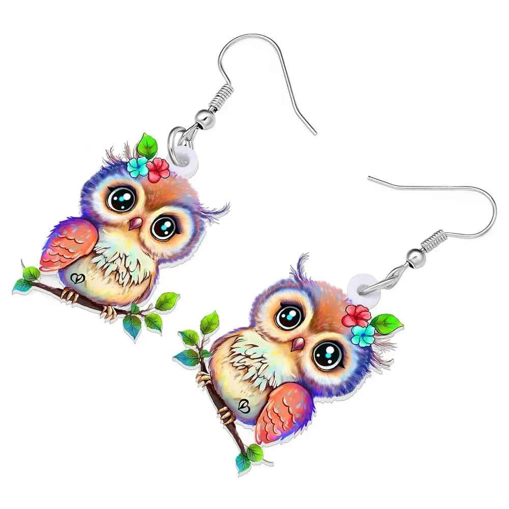 Acrylic Chubby Big Eyes Owl Earrings Cute Bird Drop Dangle Trendy Jewelry Gifts Accessories For Women Girls Kids