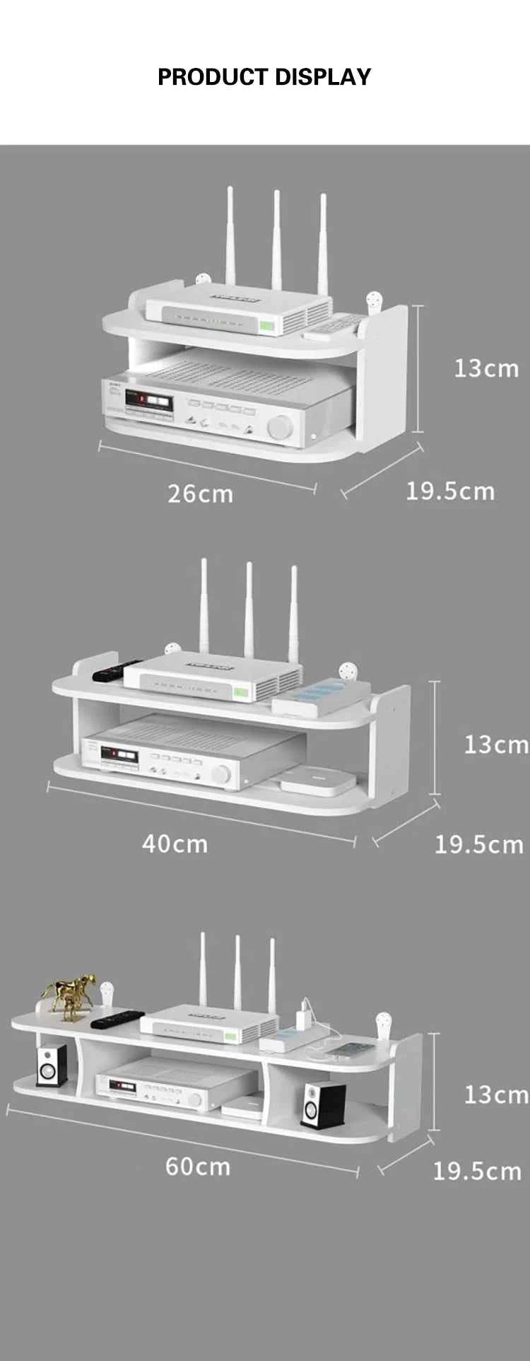 Wifi Hanging Shelf Router Power Strip Multi Outlet TV Set Top Box Cable Hidden Floating Rack Wall Mount Holder Storage Organizer