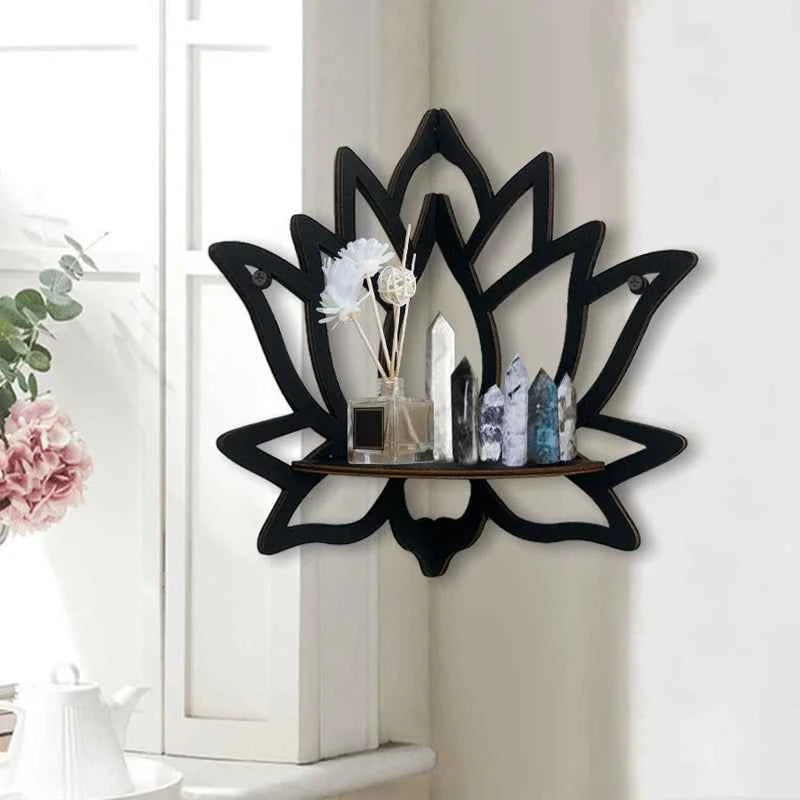 Wooden Lotus Hollow Decorative Rack Aromatherapy Organiser Essential Oil Candle Holder Wall Mounted Shelf Corner Shelf