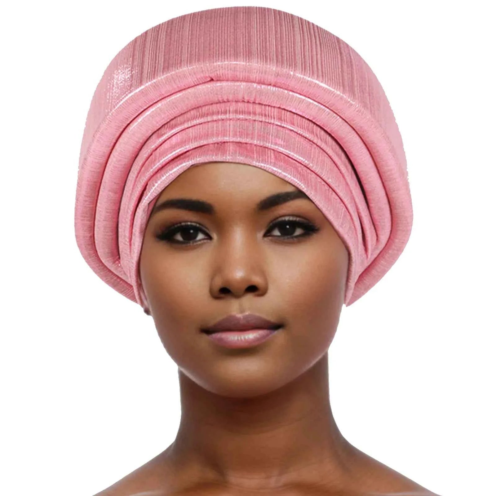 Glitter Fabric Turban Cap for Women African Pleated Head Wraps Nigeria Party Wedding Gele Lady Headscarf Bonnet