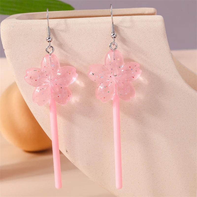 Sweet Candy Color Lollipop Drop Earrings for Women Funny Simulation Food Flower Dinosaur Dangle Hook Earrings Girls Jewelry Gift
