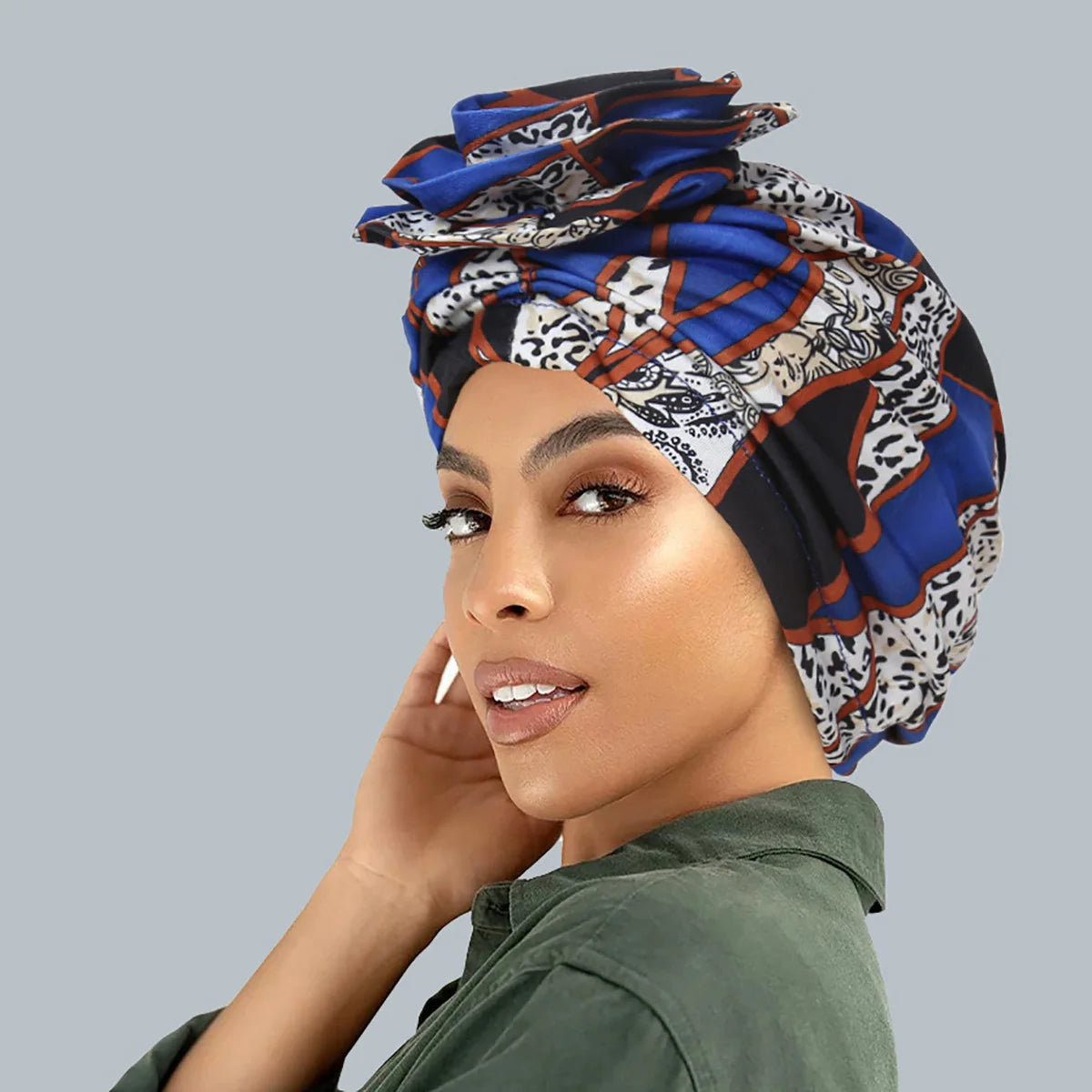 New African Women Print Turban Flower Beanies Bonnet Muslim Hijab Headscarf Hair Loss Head Wrap Bandanas Headband Turbante Mujer - NamafadStore