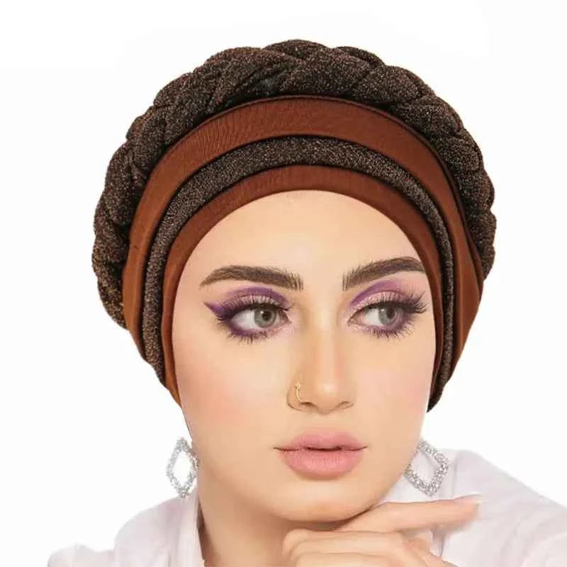 Glitter Full Body Pleated Turban Cap for Women 2025 Lady Head Wraps Muslim Headscarf Hat Turbante Mujer African Headpiece