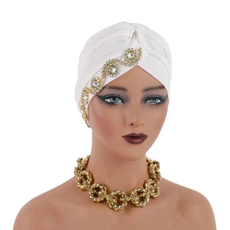 Fashion Turban Cap for Women Muslim Hijab Cap Islamic Headscarf Bonnet African Diamonds Head Wraps